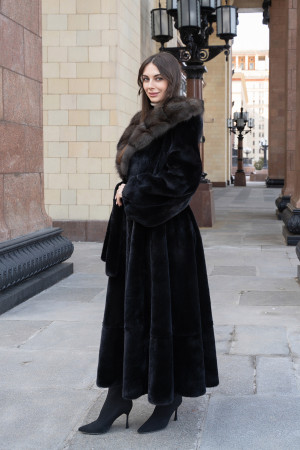 Норка BLACKGLAMA пластины с капюшоном Соболь модель юбка