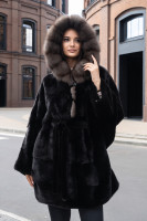 Норка BLACKGLAMA кимоно с капюшоном соболь